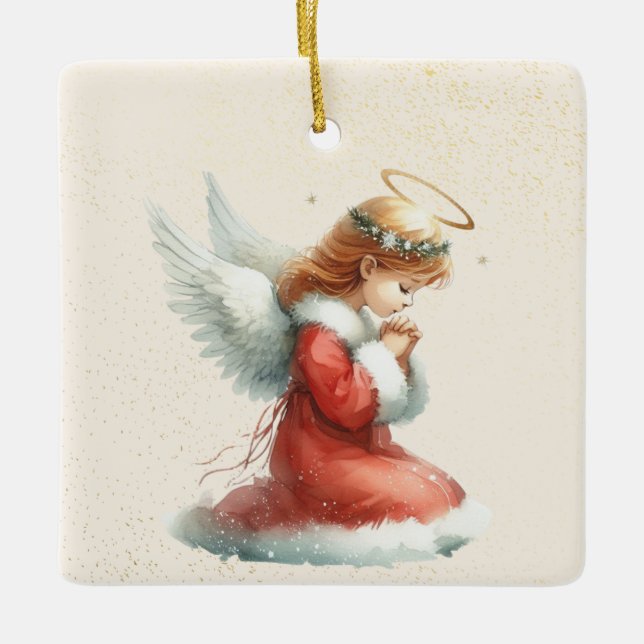 Ornement En Céramique Prière personnalisée Fille Ange Ornament de Noël (Devant)