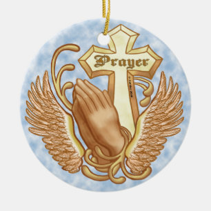 Ornement En Céramique Priez toujours Croix chrétienne