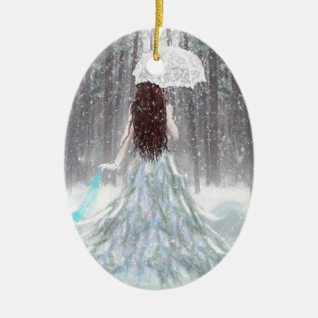 Ornement En Céramique Princesse abstraite de neige d'hiver d'ange (Devant)