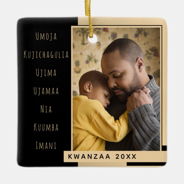 Ornement En Céramique Principes Gold Black Photo Kwanzaa Ceramic Orname (Devant)