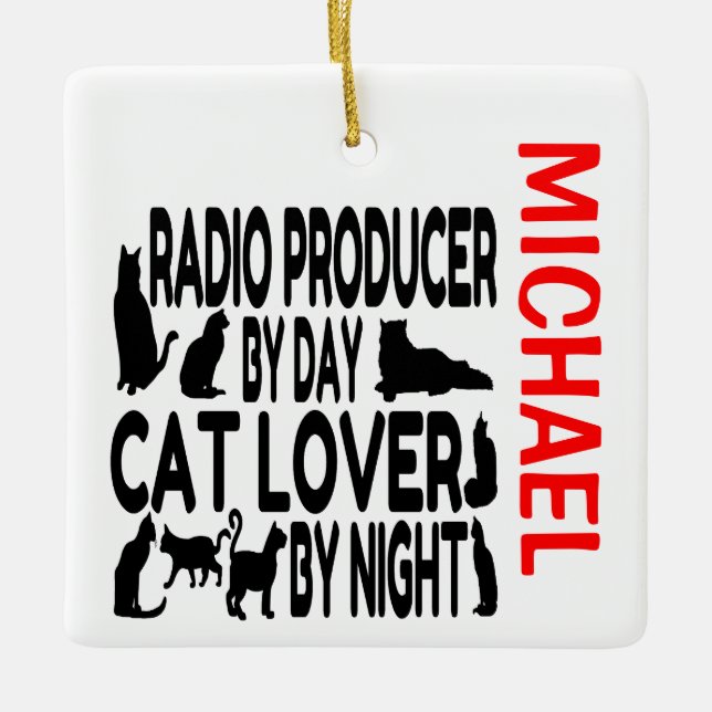 Ornement En Céramique Producteur radio aime les chats PERSONNALISÉ (Devant)