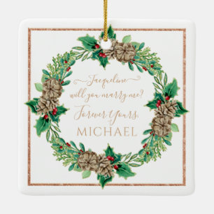 Ornement En Céramique Proposition de Noël Couronne rouge verte feuillage