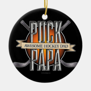 Ornement En Céramique Puck Papa (papa de hockey)