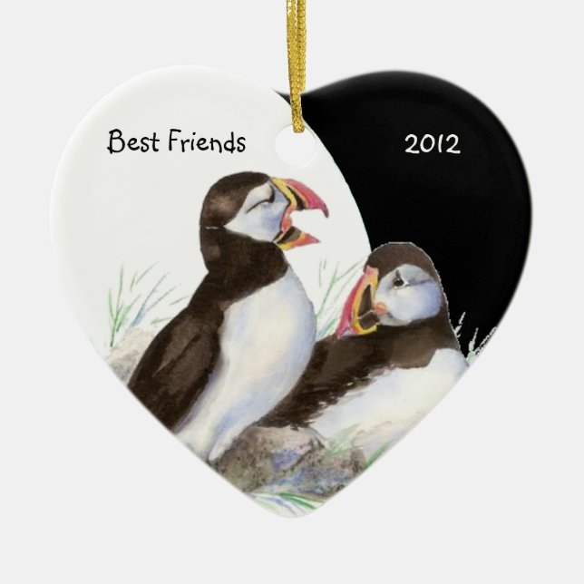 Ornement En Céramique Puffins d'aquarelle personnalisés Meilleur Ami Ois (Devant)