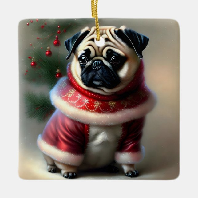Ornement En Céramique Pug de Christmas (Devant)