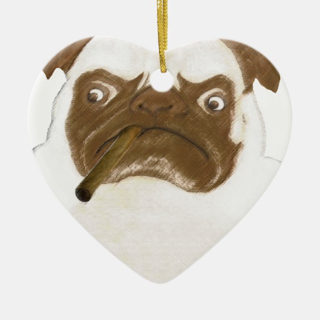 Ornement En Céramique Puggy Grumpy personnalisée avec Cigar (Devant)