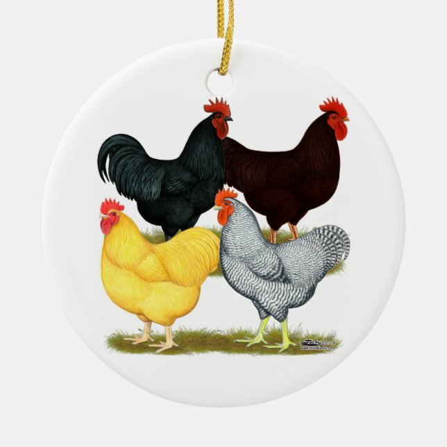 Ornement En Céramique Quartet lourd de poulet de coq (Devant)