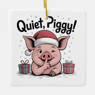 Ornement En Céramique Quiet Piggy Christmas Santa hat Democratic