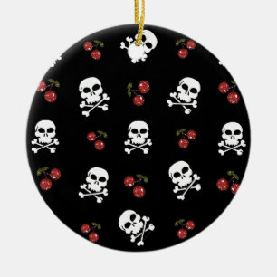 Ornement En Céramique RAB Rockabilly Skulls and Cherries on Black