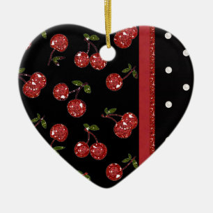 Ornement En Céramique RAB Rockabilly très cerise cerises Noir