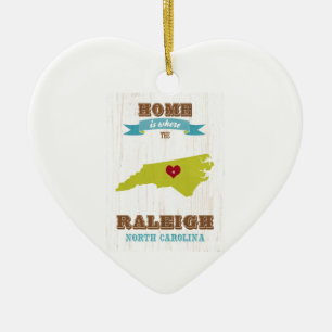 Ornement En Céramique Raleigh, carte de la Caroline du Nord - à la