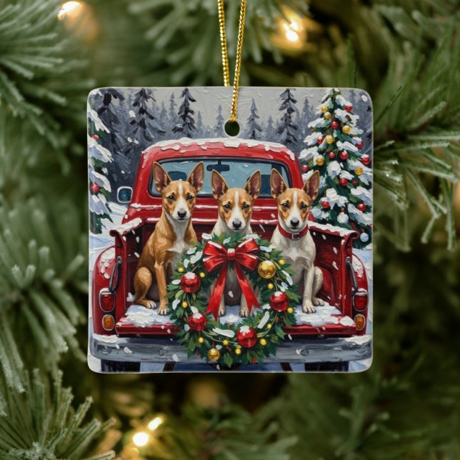 Ornement En Céramique Rat Terrier Christmas Red Truck Holiday (Arbre)