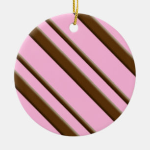 Ornement En Céramique Rayures de bonbon, rose et marron chocolat