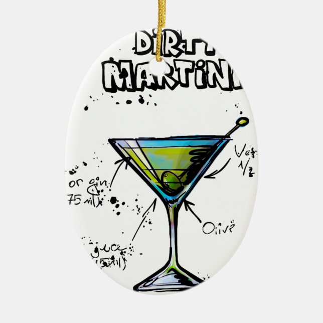 Ornement En Céramique Recette sale de cocktail de Martini (Devant)