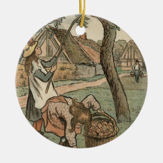 Ornement En Céramique Recueillant des pommes, de "DES de Travaux mâche", (Devant)