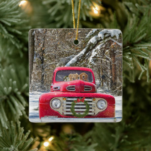 Ornement En Céramique Récupérateurs De Noël En Camion Rétro