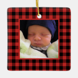 Ornement En Céramique Red and Black Buffalo Plaid Baby's First Christmas