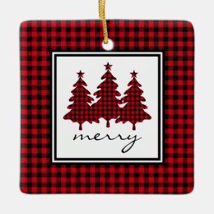 Ornement En Céramique Red Buffalo Check Pine Trees