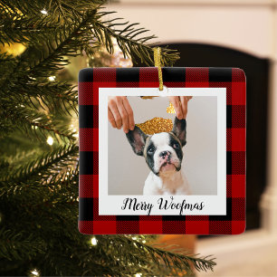 Ornement En Céramique Red Buffalo Plaid Chien Photo Merry Woofmas