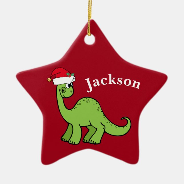 Ornement En Céramique Red Christmas Kids Dinosaur Père Noël Star Custom (Devant)