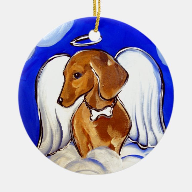 Ornement En Céramique Red Dachshund Angel (Devant)