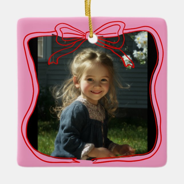 Ornement En Céramique Red Doodle Bow Frame Custom Photo (Devant)