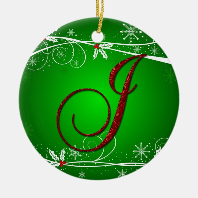 Ornement En Céramique Red Greens Holly Initial J Christmas Orament (Devant)