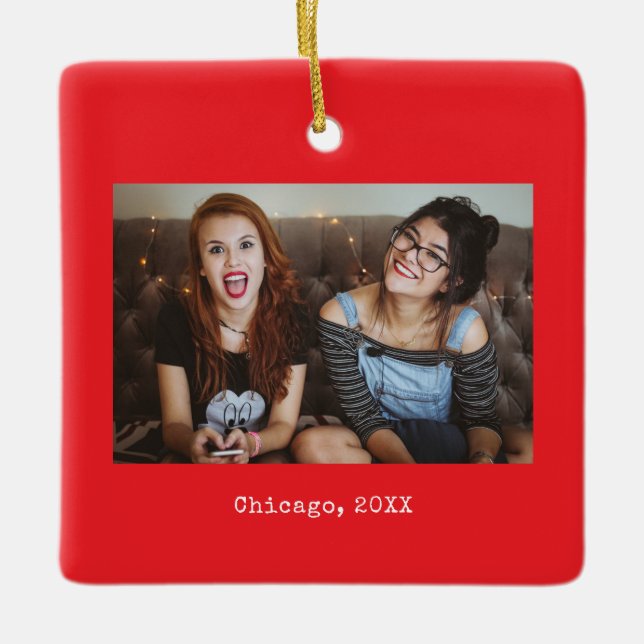 Ornement En Céramique Red Photo Keepsake Christmas (Devant)