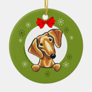 Ornement En Céramique Red Smooth Dachshund Classique de Noël