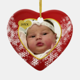 Ornement En Céramique Red Snowflake Baby's 1st Christmas Photo Keepsaké