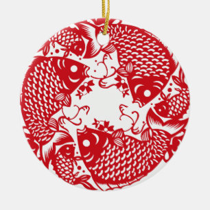 Ornement En Céramique Red Whirling Koi Carp Fish Group