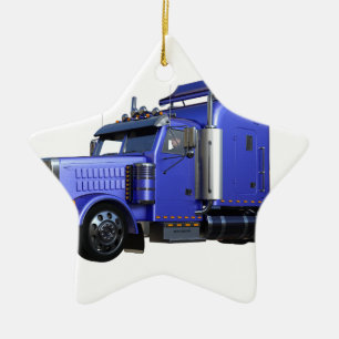 Ornement En Céramique Remorque semi-tracteur en métal bleu