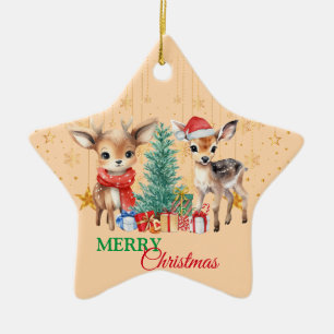 Ornement En Céramique Rennes vertes rouges Père Noël Joyeuse fête de Noë