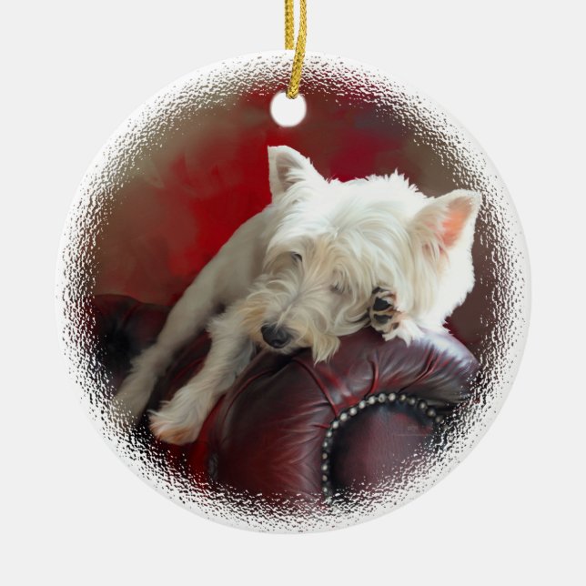 Ornement En Céramique Repose de Westie (Devant)