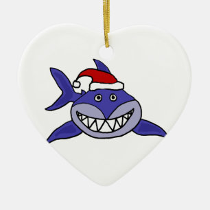 Ornement En Céramique Requin de sourire portant l'art de Noël de