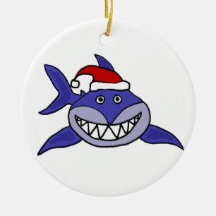 Ornement En Céramique Requin de sourire portant l'art de Noël de