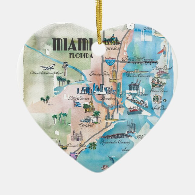 Ornement En Céramique Rétro carte de Miami la Floride (Devant)