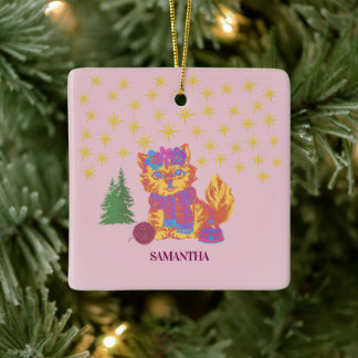Ornement En Céramique Rétro Chat Mignon Noël