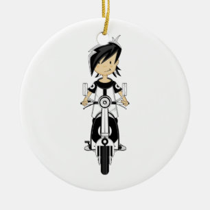 Ornement En Céramique Rétro fille de mod sur l'ornement de scooter