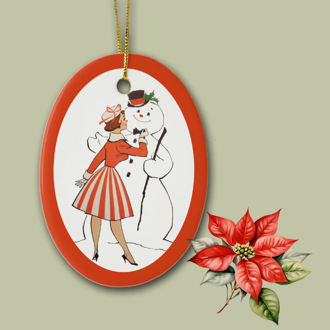 Ornement en céramique Retro Lady et Snowman (Créateur téléchargé)