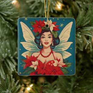 Ornement En Céramique Retro les années 50 Tropical Christmas Pin-Up Beau