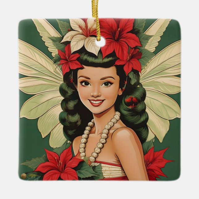 Ornement En Céramique Retro les années 50 Tropical Christmas Princesse (Devant)