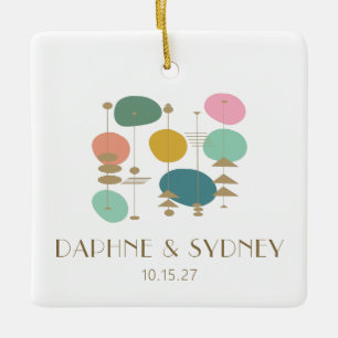 Ornement En Céramique Retro Mid-Century Moderne Personnalisé Mariage Pho