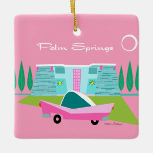 Ornement En Céramique Rétro Pink Palm Springs Ceramic Ornament