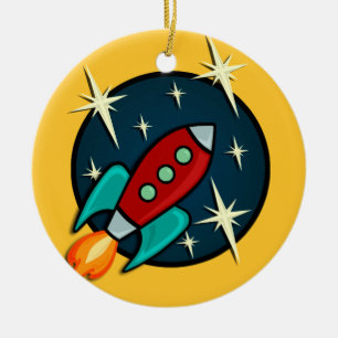 ORNEMENT EN CÉRAMIQUE RETRO ROCKET SHING ROUND CHRISTMAS ORNAMNAMENT
