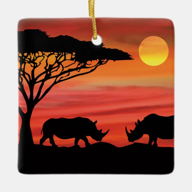 Ornement En Céramique Rhinoceros dans le Serengeti africain (Devant)