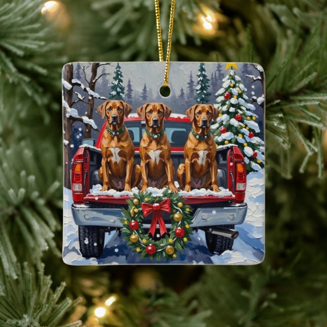 Ornement En Céramique Rhodesian Ridgeback Christmas Red Truck Holiday (Arbre)