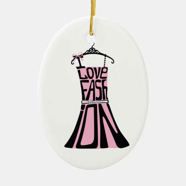 Ornement En Céramique Robe de femme des mots "j'aime la mode " (Devant)