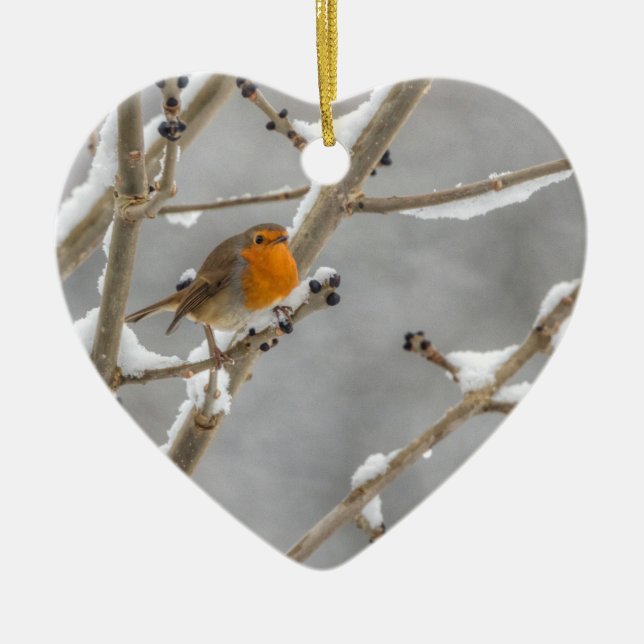 Ornement En Céramique Robin dans la neige (Devant)