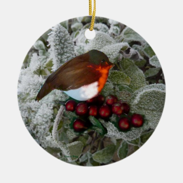 Ornement En Céramique Robin de Noël (Devant)